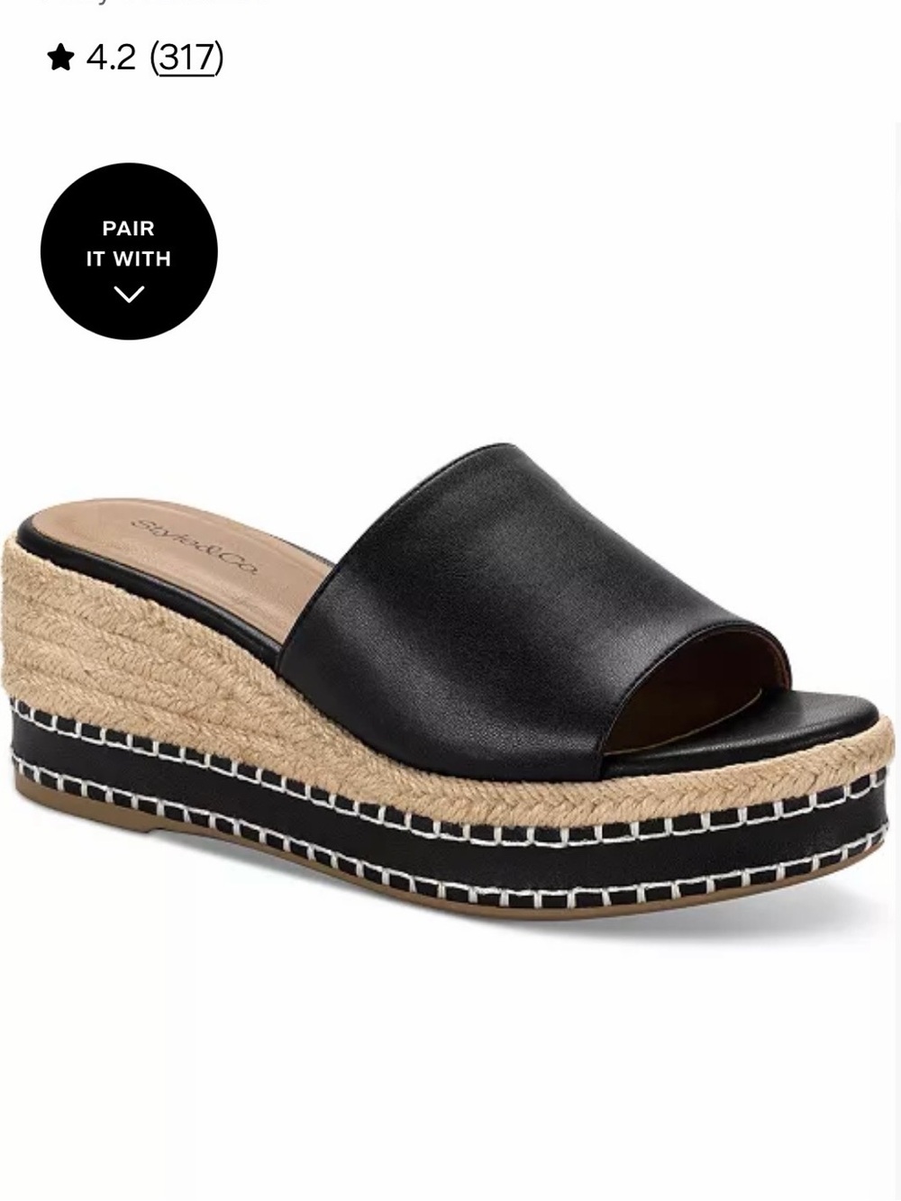 Style &Co Hayes cushioned Black Leather Espadrille Platform Mule